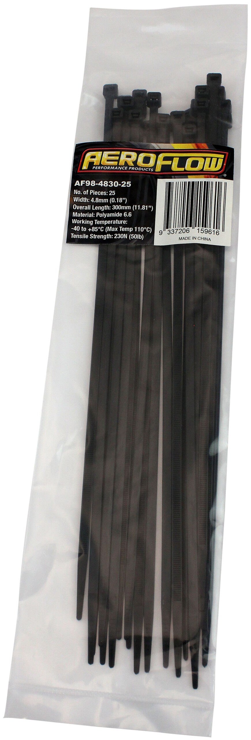 AEROFLOW CABLE TIES 4.8mm x 300mm 1000 PACK BLACK ZIP TIE PA66 - Image 2