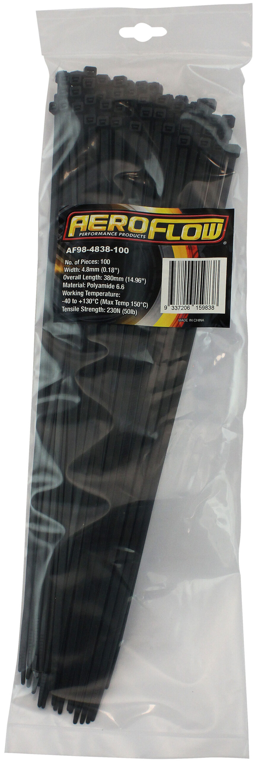 AEROFLOW CABLE TIES 4.8mm x 300mm 25 PACK BLACK ZIP TIE PA66 - Image 3