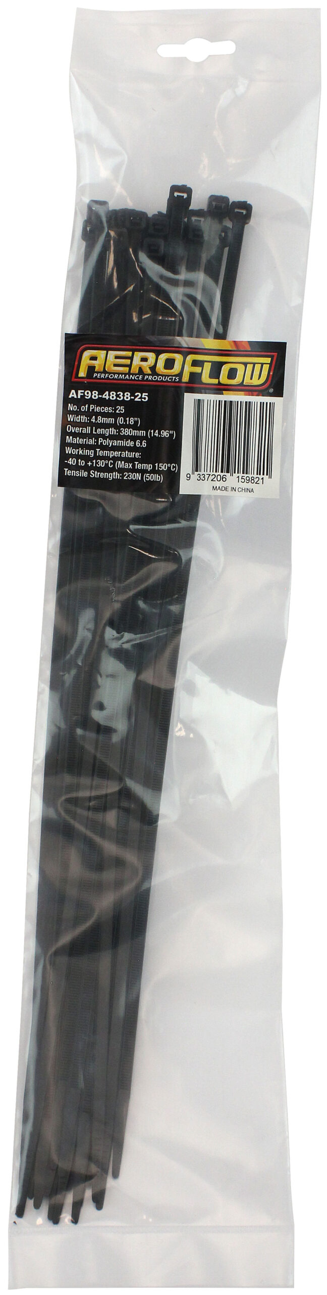 AEROFLOW HIGH TEMP CABLE TIES 4.8x380mm1000 PACK BLACK ZIP TIE PA46 - Image 3