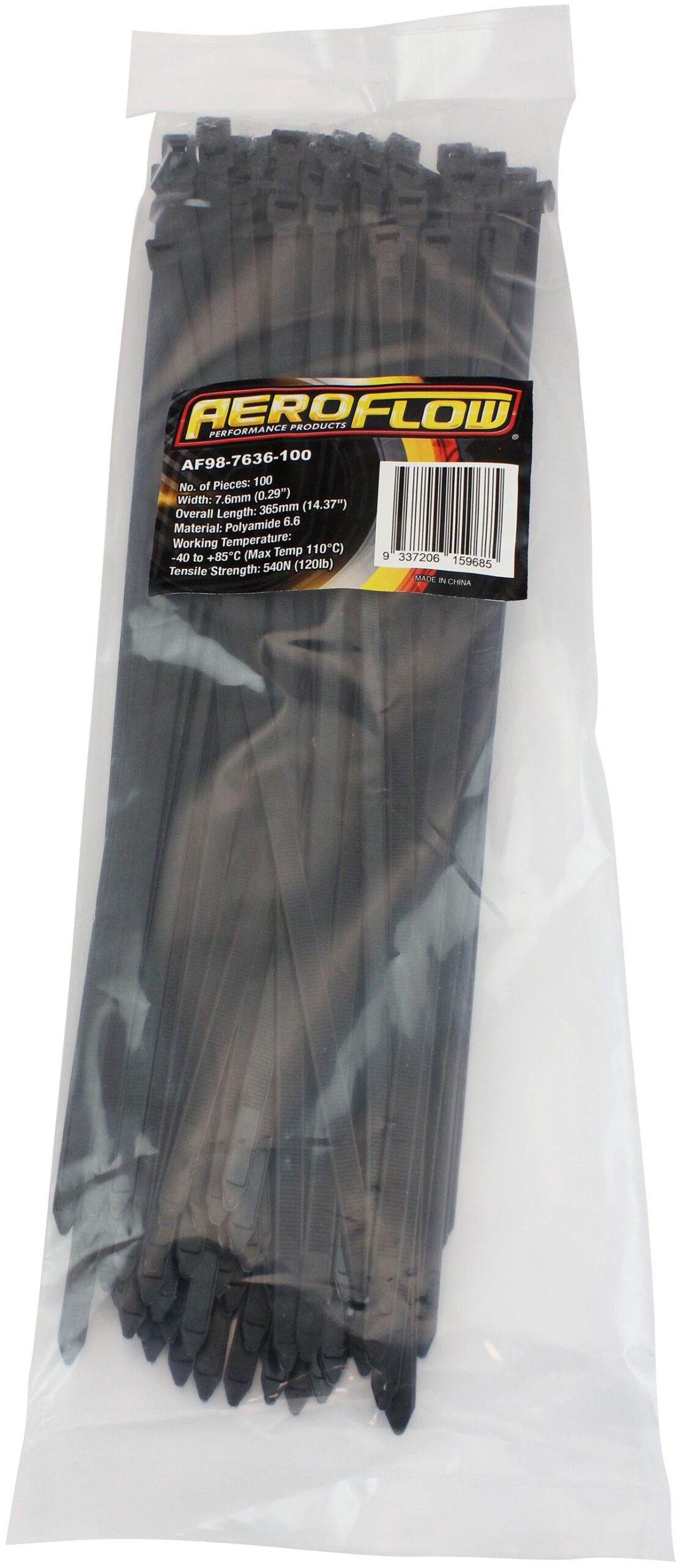 AEROFLOW CABLE TIES 7.6mm x 300mm 25 PACK BLACK ZIP TIE PA66 - Image 2