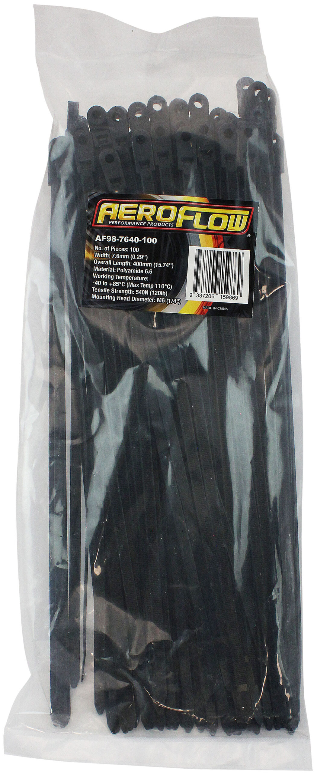 AEROFLOW CABLE TIES 7.6mm x 365mm 25 PACK BLACK ZIP TIE PA66 - Image 3