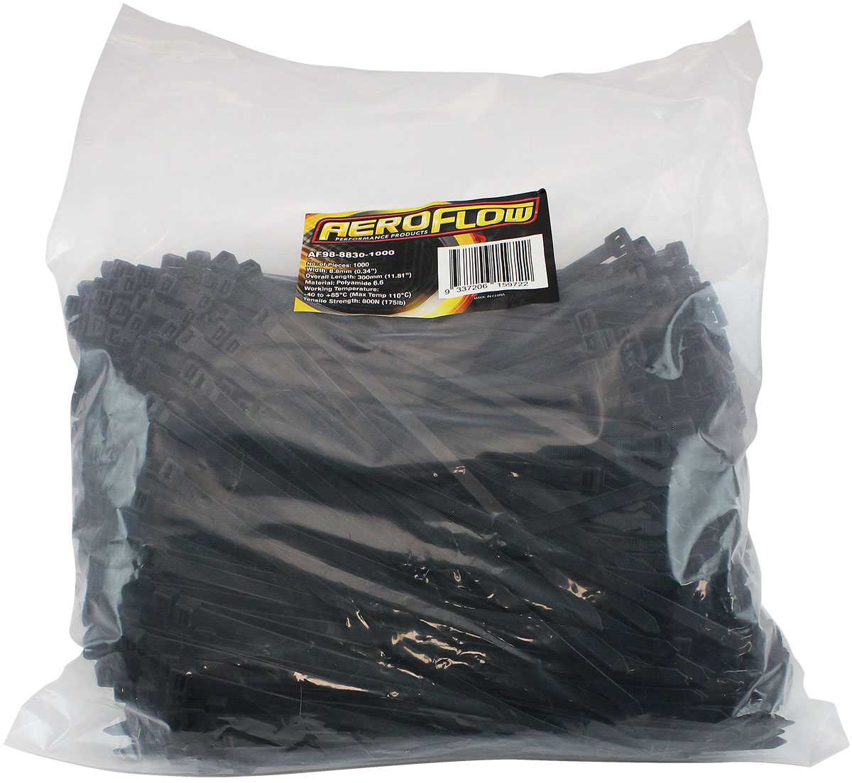 AEROFLOW CABLE TIES 8.8mm x 300mm 100 PACK BLACK ZIP TIE PA66 - Image 2