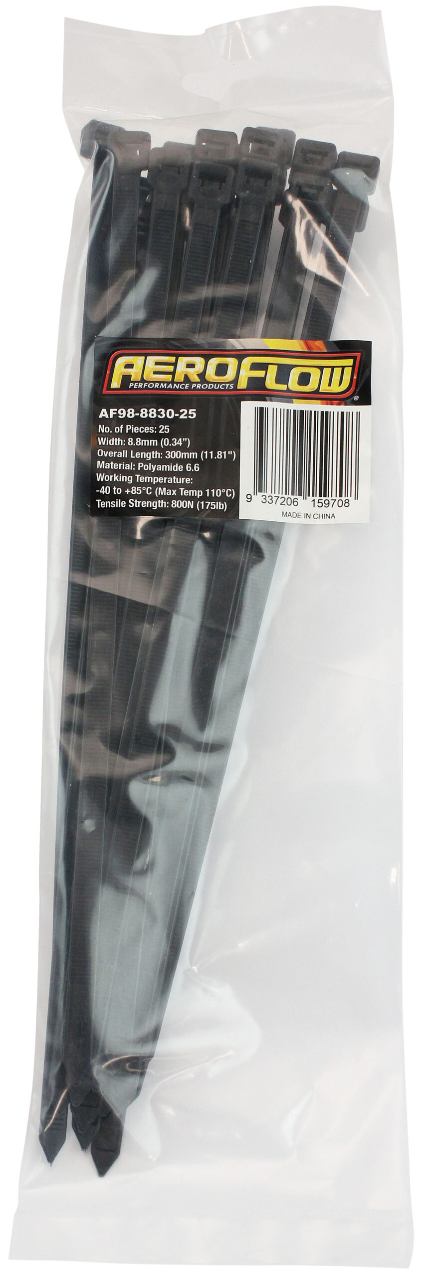 AEROFLOW CABLE TIES 8.8mm x 300mm 1000 PACK BLACK ZIP TIE PA66 - Image 2