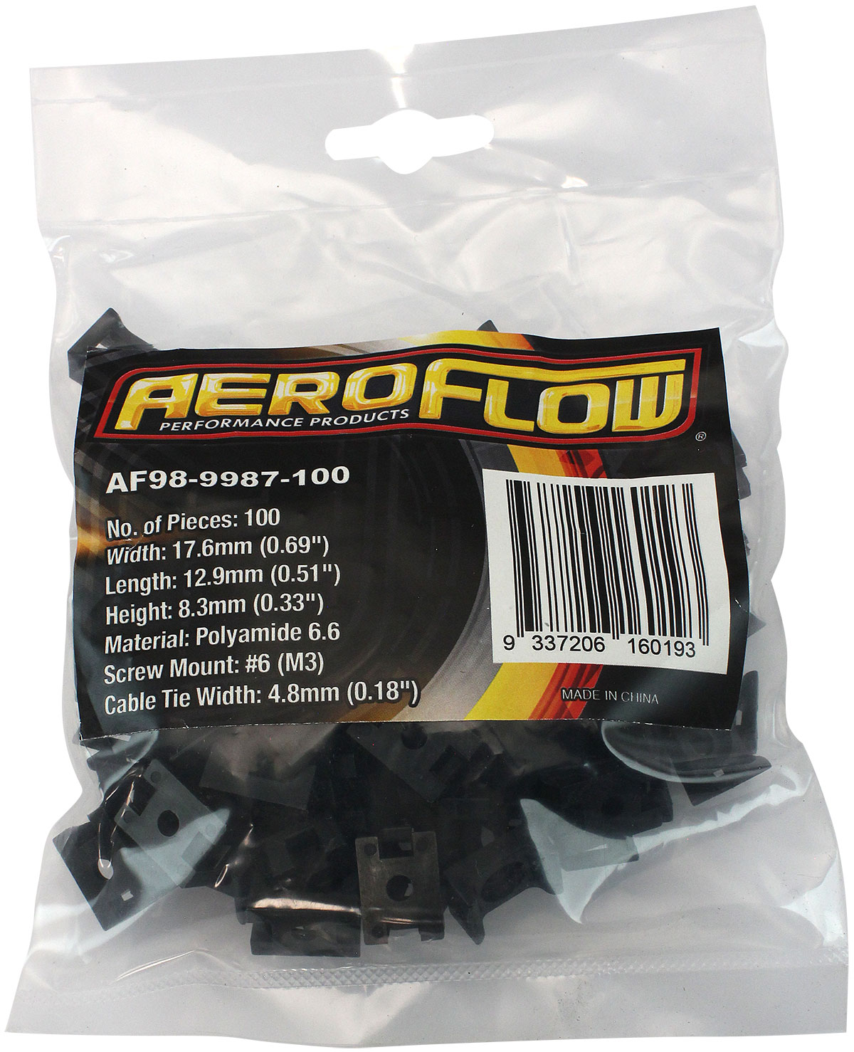 AEROFLOW CABLE TIE SCREW MOUNTS 16mm x 10.7mm M3 HOLE PA66 50 PACK - Image 2