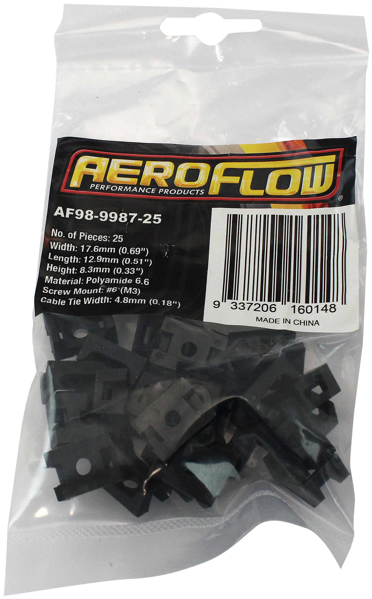 AEROFLOW CABLE TIE SCREW MOUNTS 17mm x 12.9mm M3 HOLE PA66 100 PACK - Image 2