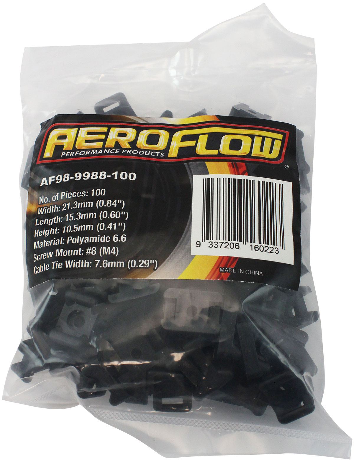 AEROFLOW CABLE TIE SCREW MOUNTS 17mm x 12.9mm M3 HOLE PA66 50 PACK - Image 2