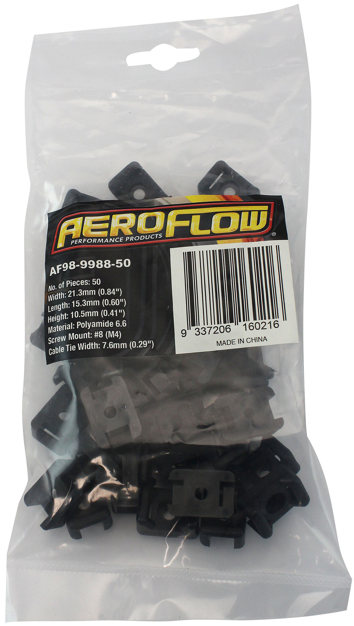 AEROFLOW CABLE TIE SCREW MOUNTS 21mm x 15mm M4 HOLE PA66 25 PACK - Image 2