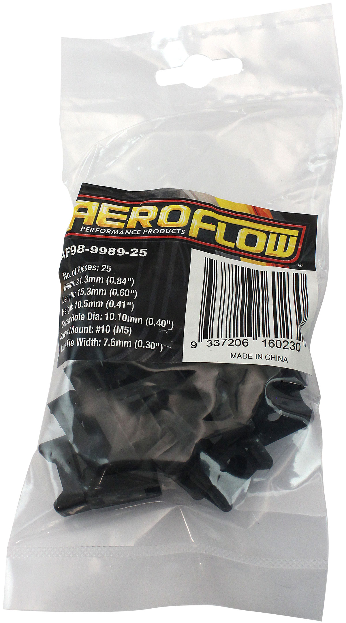 AEROFLOW CABLE TIE SCREW MOUNTS 21mm x 10.1mm M5 HOLE PA66 100 PACK - Image 2