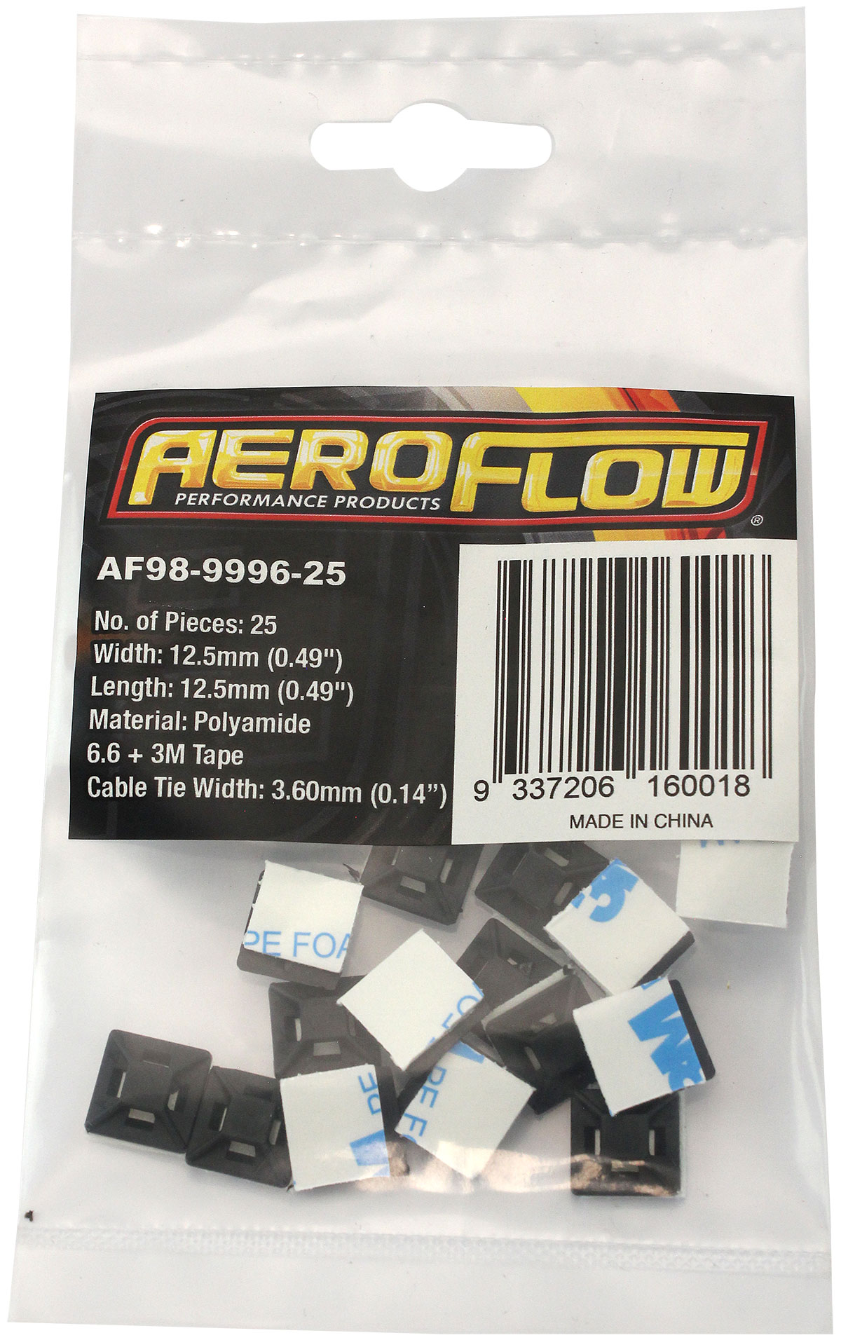 AEROFLOW CABLE TIE MOUNTS 12.5 x 12.5mmNYLON 3M PAD MOUNT BLACK AF98-9996-100 - Image 2