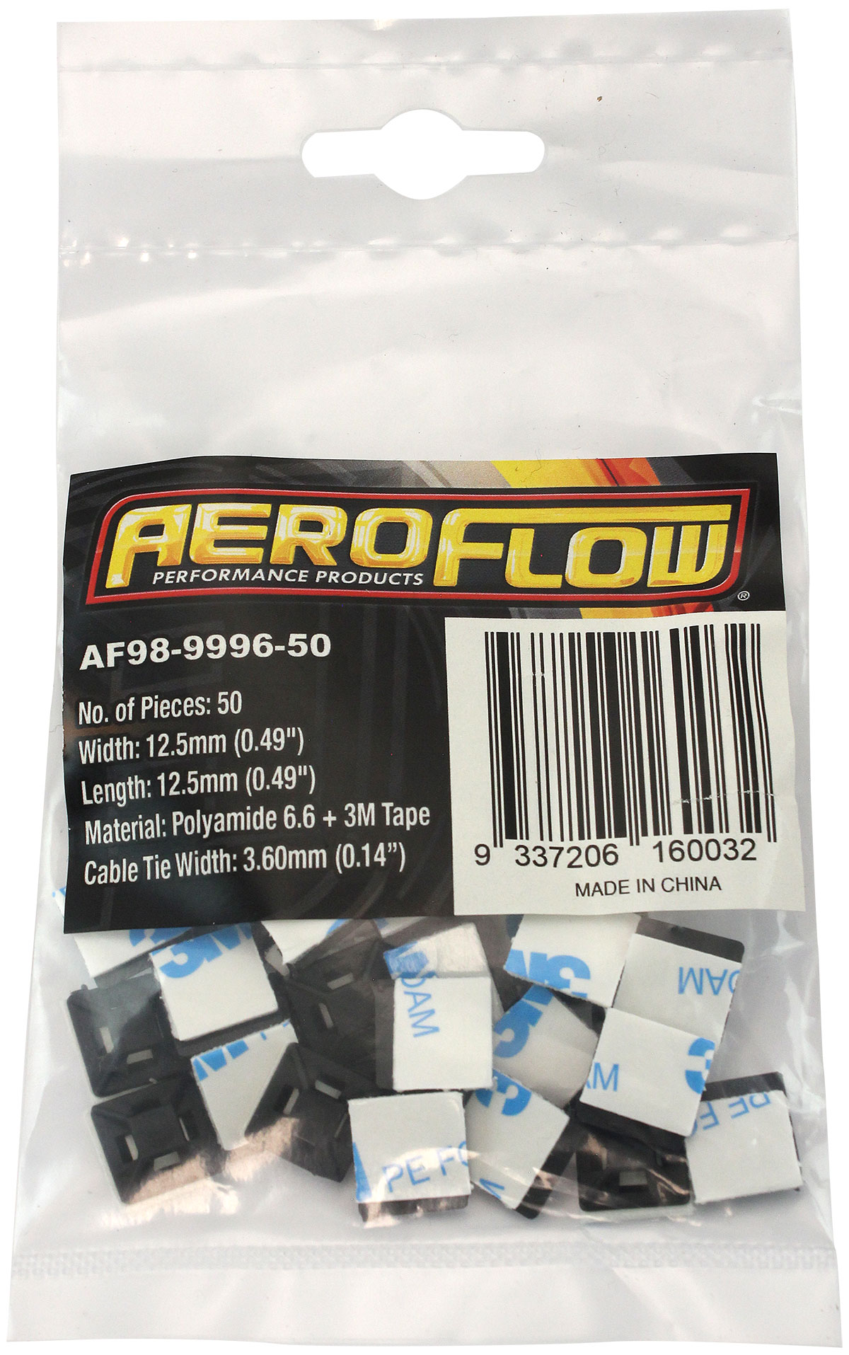 AEROFLOW CABLE TIE MOUNTS 12.5 x 12.5mmNYLON 3M PAD MOUNT BLACK AF98-9996-25 - Image 2