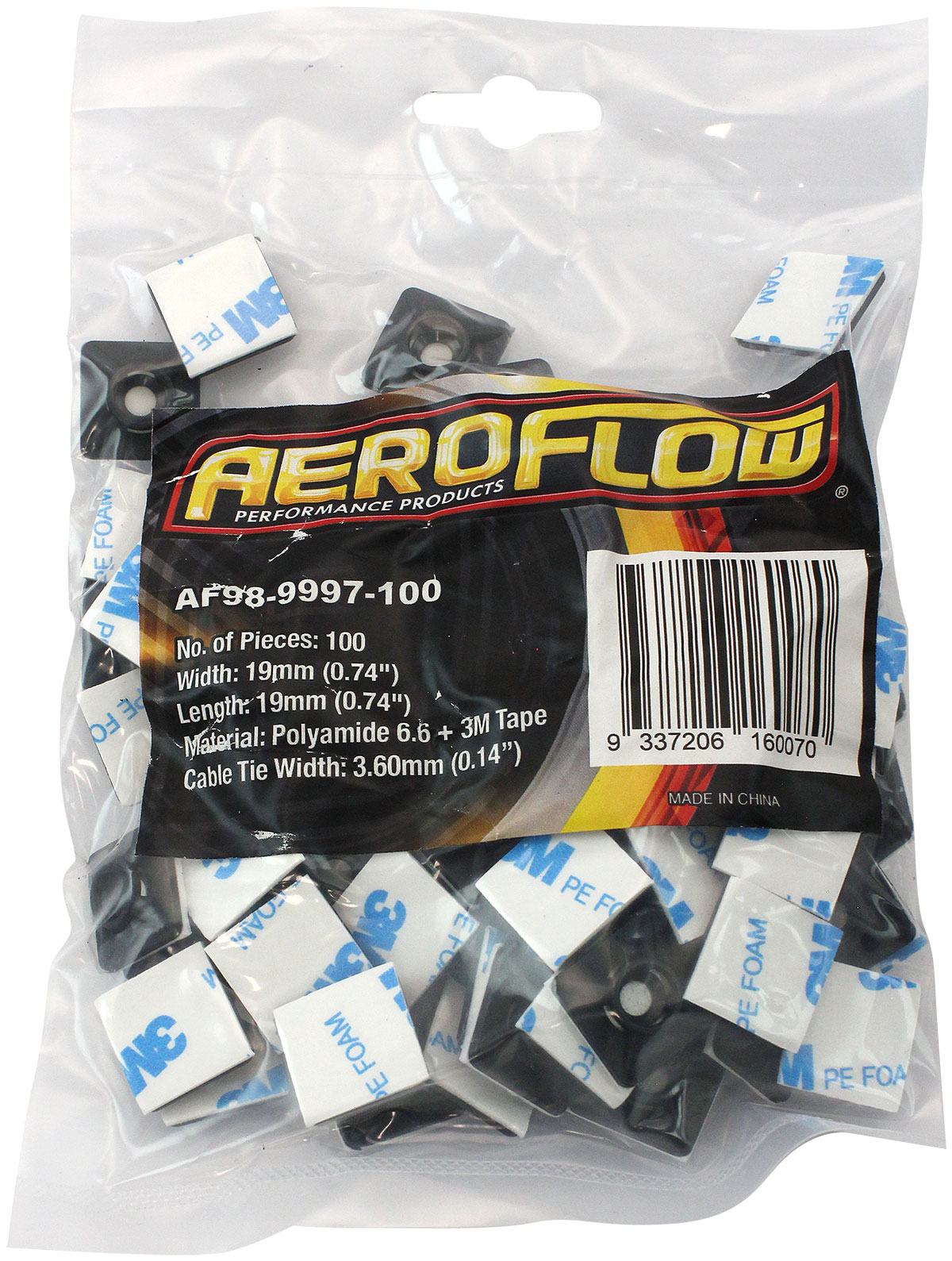 AEROFLOW CABLE TIE MOUNTS 12.5 x 12.5mmNYLON 3M PAD MOUNT BLACK AF98-9996-50 - Image 2