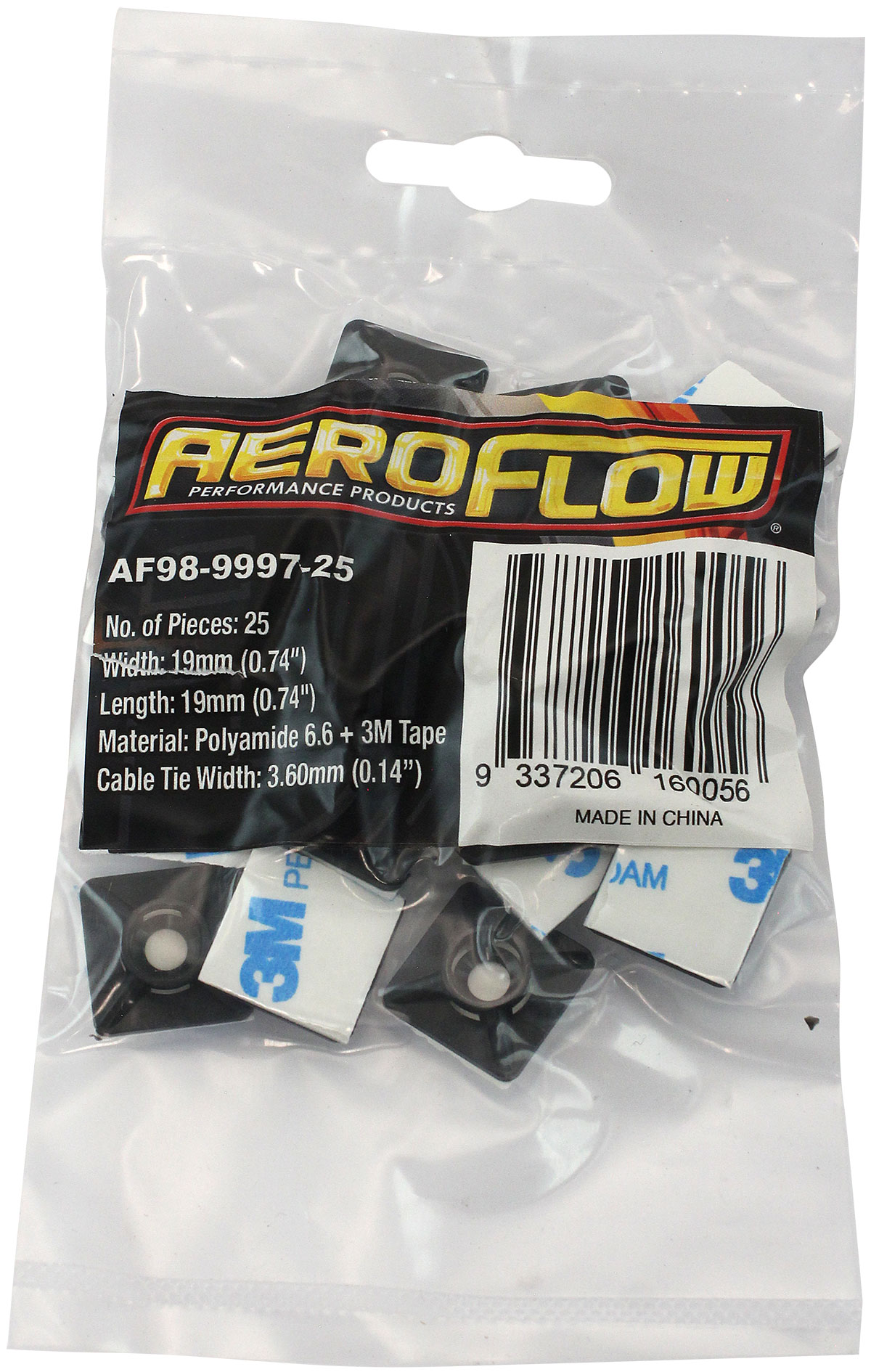 AEROFLOW CABLE TIE MOUNTS 19mm x 19mm NYLON 3M PAD MOUNT BLACK AF98-9997-100 - Image 2