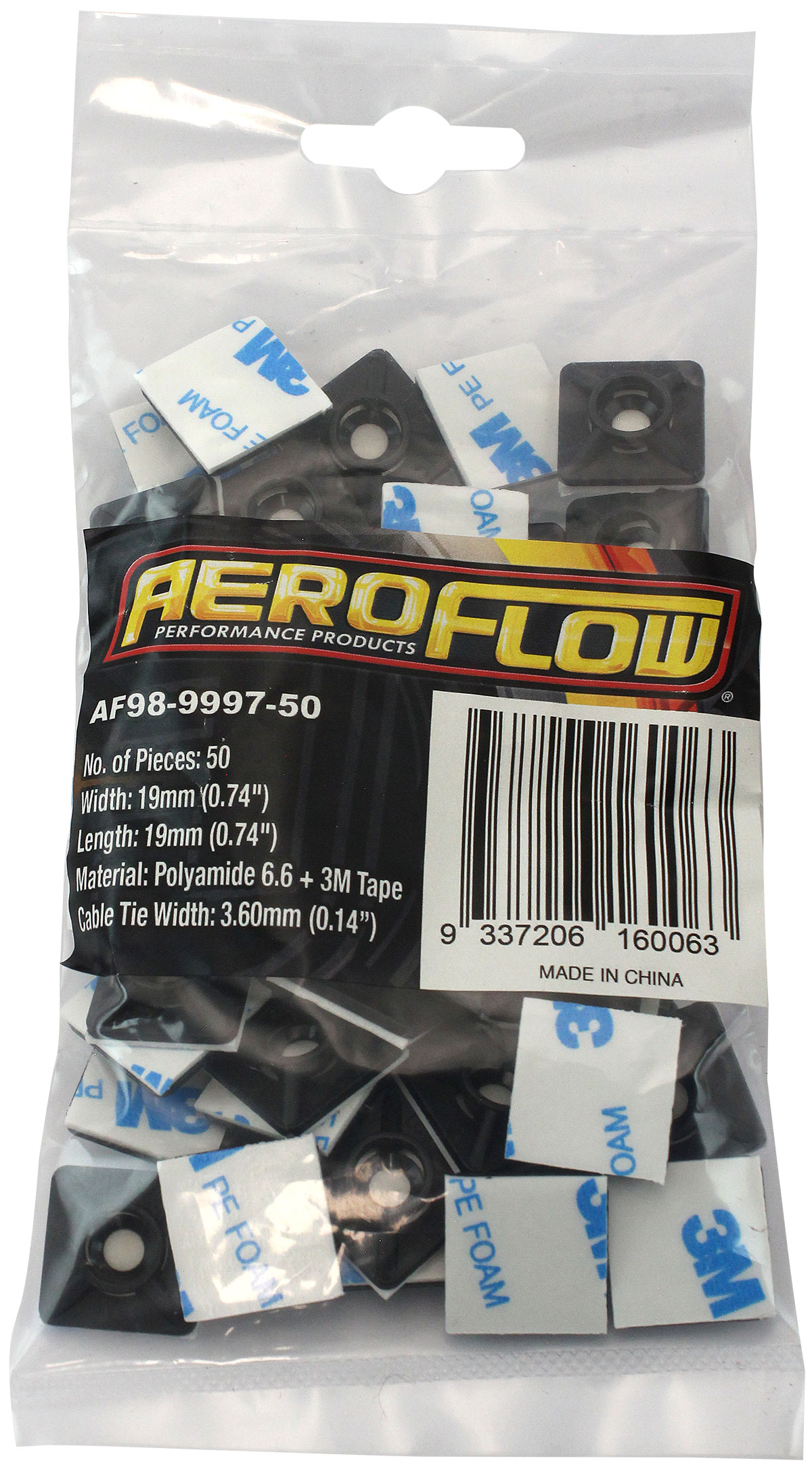 AEROFLOW CABLE TIE MOUNTS 19mm x 19mm NYLON 3M PAD MOUNT BLACK AF98-9997-25 - Image 2