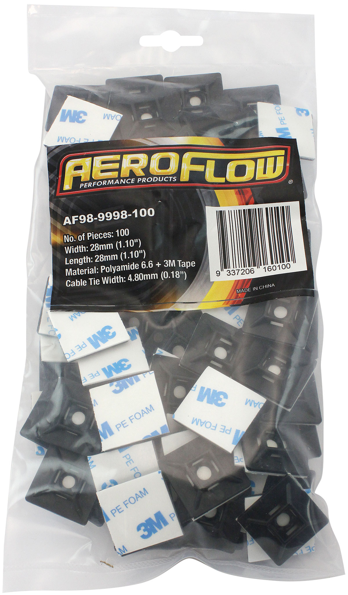 AEROFLOW CABLE TIE MOUNTS 19mm x 19mm NYLON 3M PAD MOUNT BLACK AF98-9997-50 - Image 2