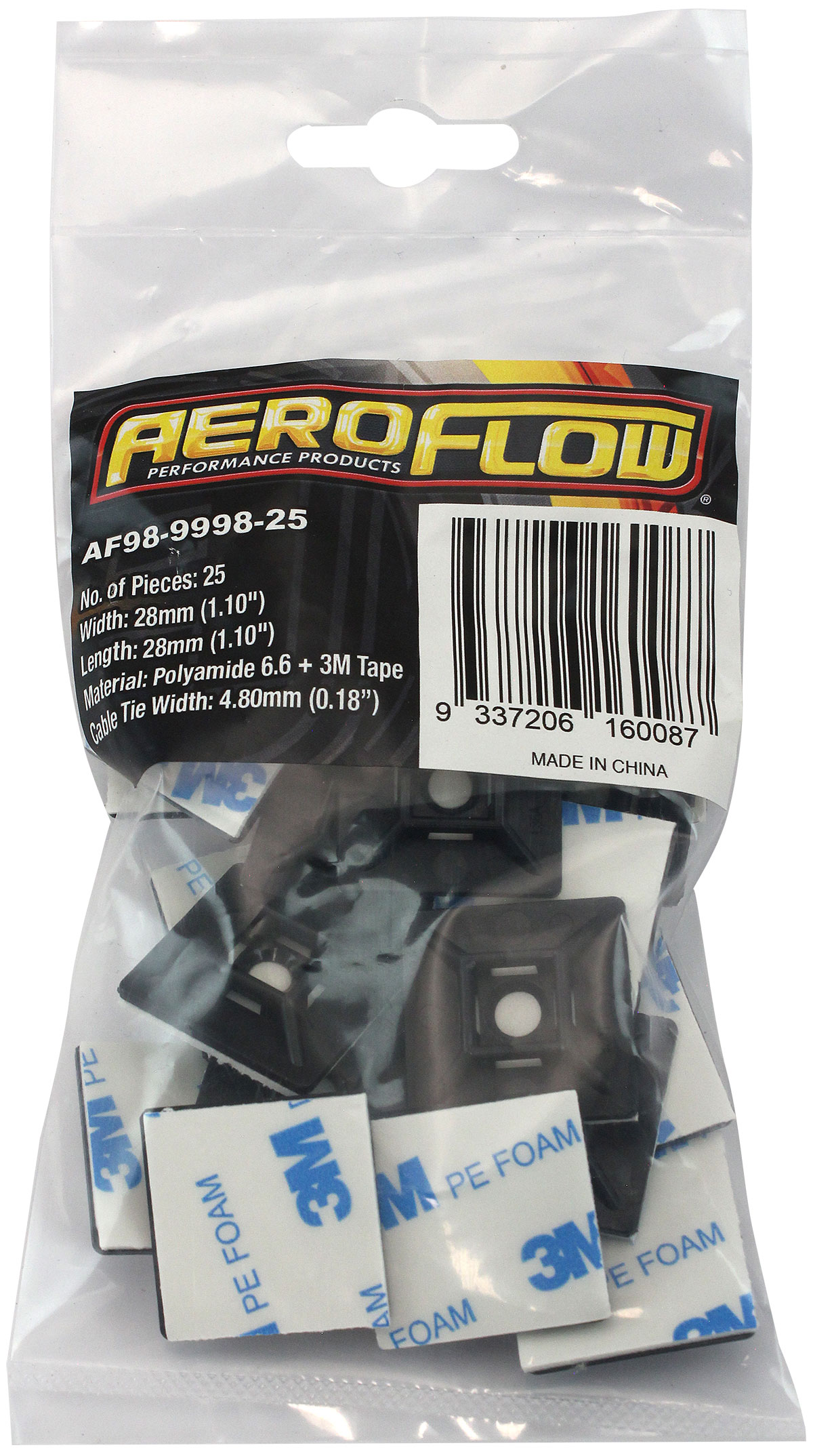 AEROFLOW CABLE TIE MOUNTS 28mm x 28mm NYLON 3M PAD MOUNT BLACK AF98-9998-100 - Image 2
