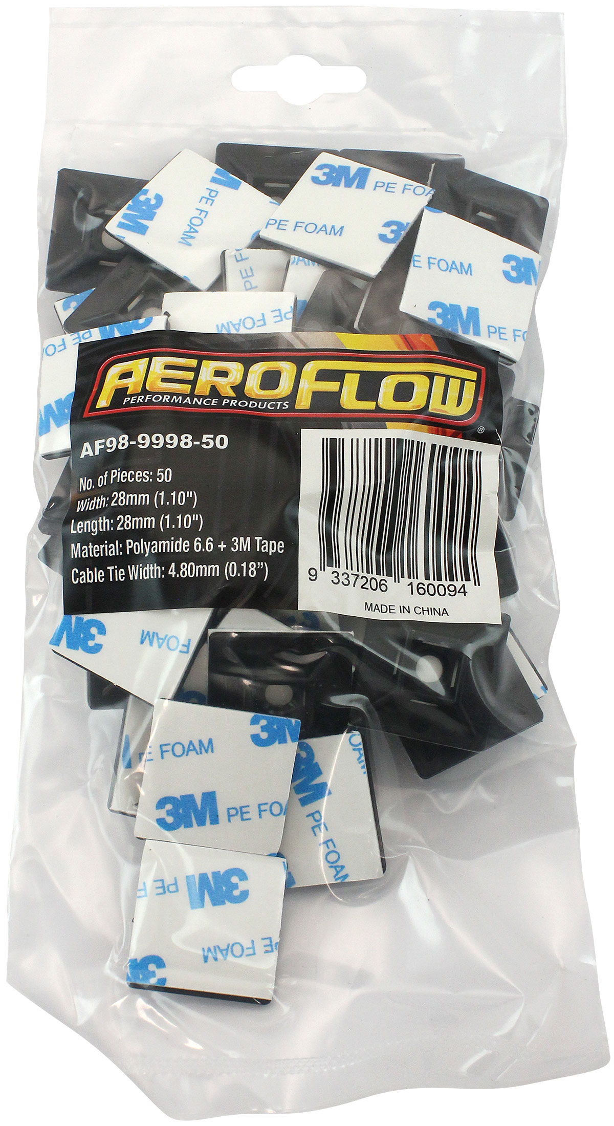 AEROFLOW CABLE TIE MOUNTS 28mm x 28mm NYLON 3M PAD MOUNT BLACK AF98-9998-25 - Image 2