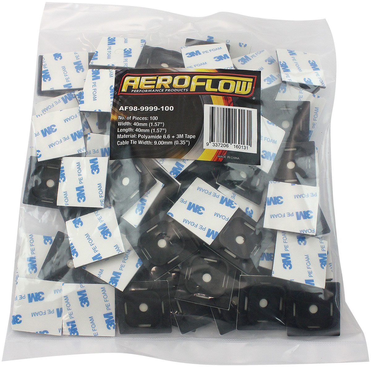 AEROFLOW CABLE TIE MOUNTS 28mm x 28mm NYLON 3M PAD MOUNT BLACK AF98-9998-50 - Image 2