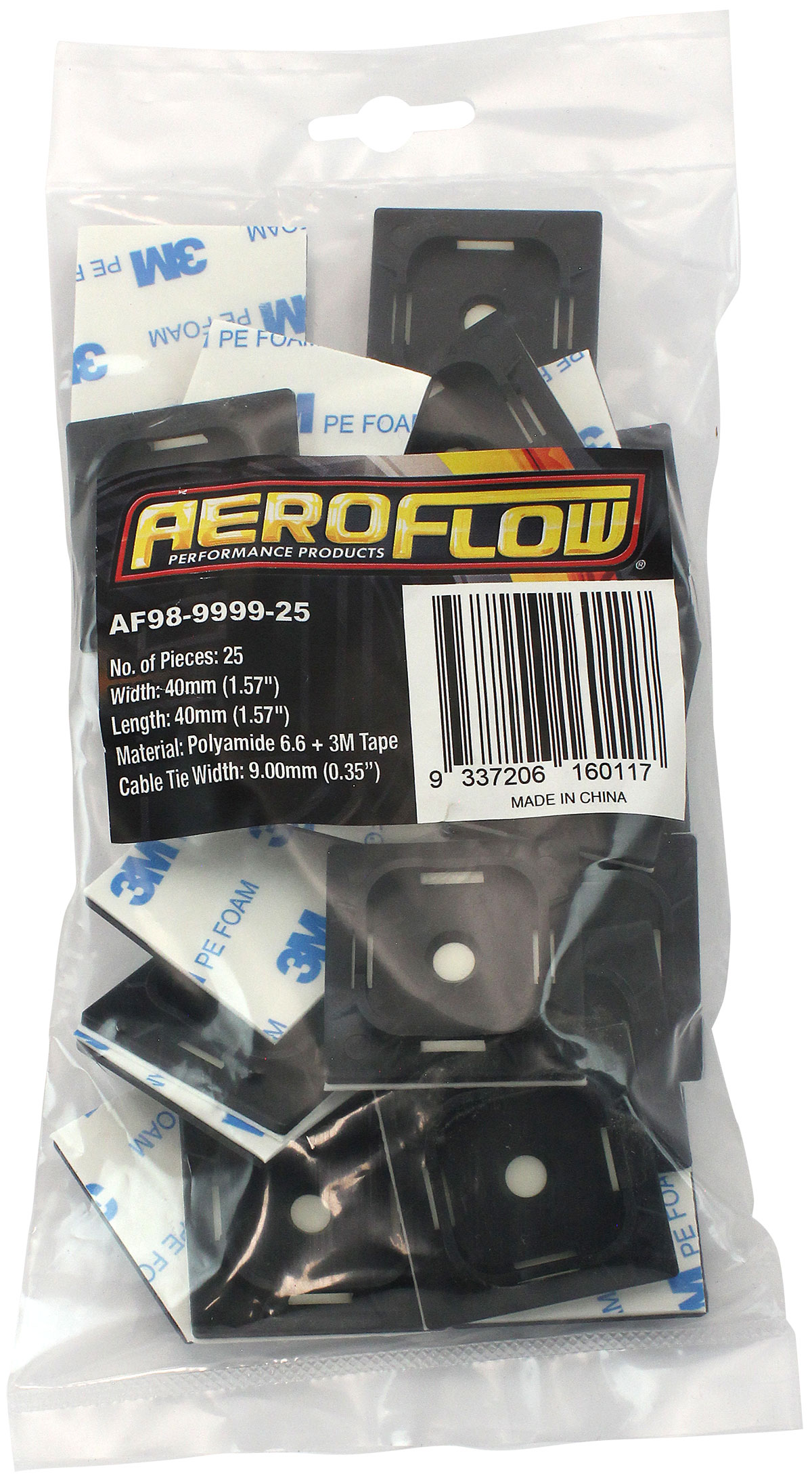 AEROFLOW CABLE TIE MOUNTS 40mm x 40mm NYLON 3M PAD MOUNT BLACK AF98-9999-100 - Image 2