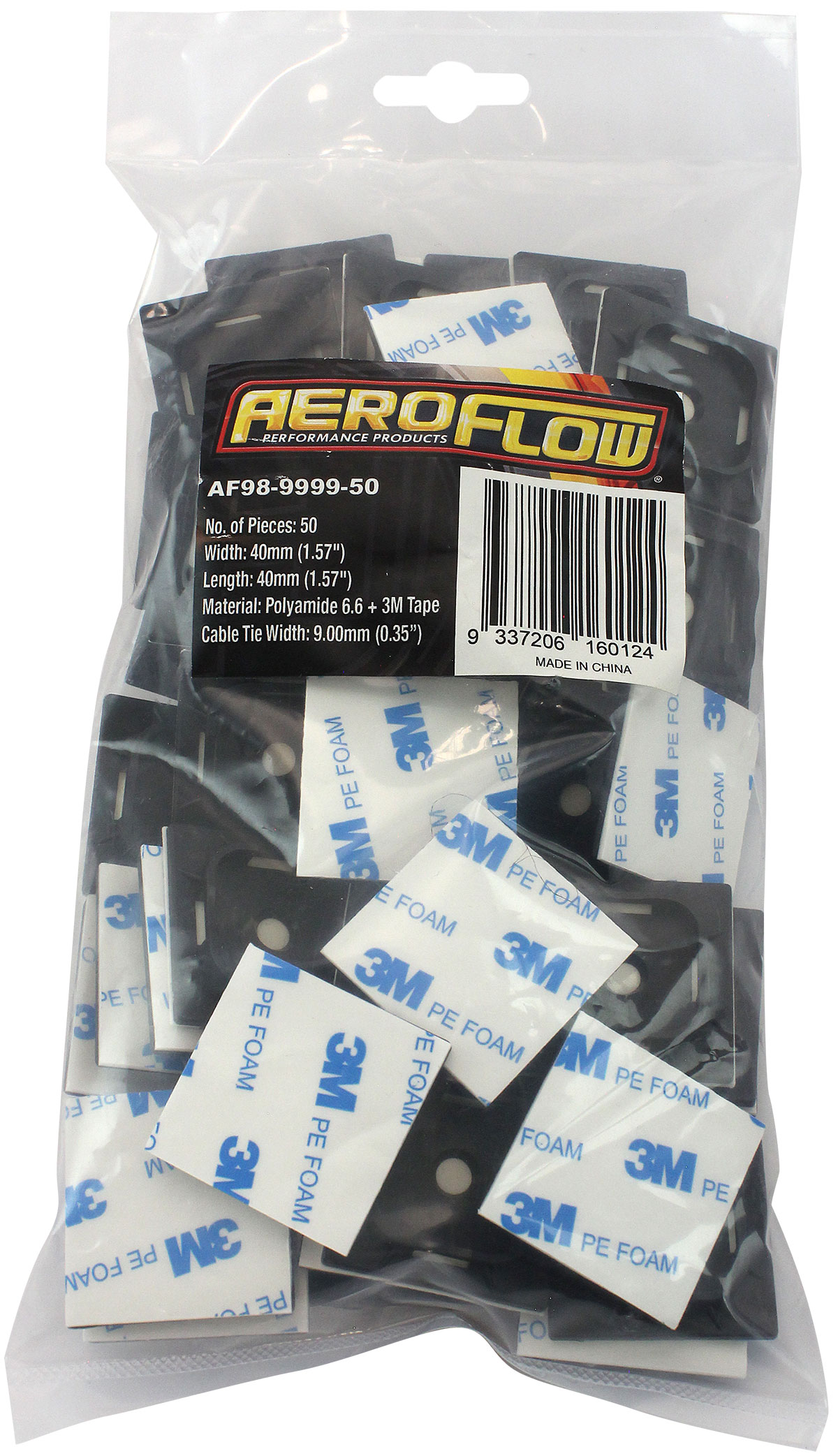 AEROFLOW CABLE TIE MOUNTS 40mm x 40mm NYLON 3M PAD MOUNT BLACK AF98-9999-25 - Image 2